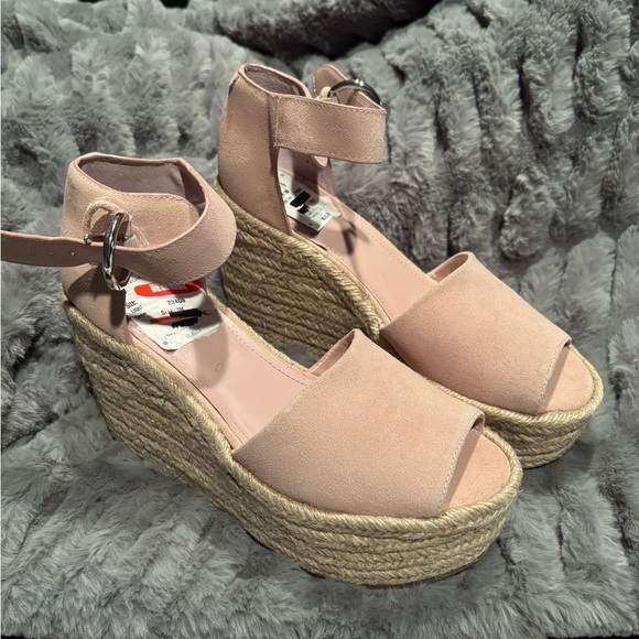 Marc Fisher Suede Pink Espadrille Wedge with Ankle Straps - Picture 3 of 11